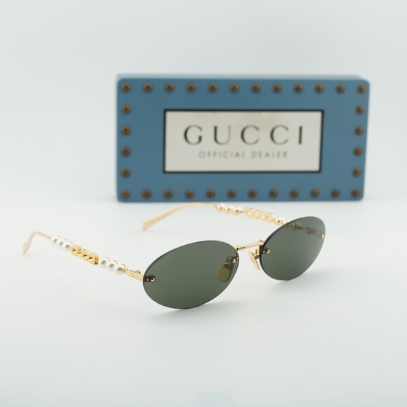 Gucci GG1922S 001 Oval Sunglasses - Gold with White Pearl/Grey main image 7